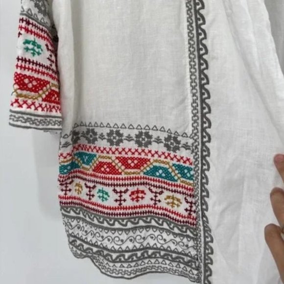 Johnny Was LA White Linen Multicolor Embroidered Open Front Kimono Jacket S - Picture 2 of 5